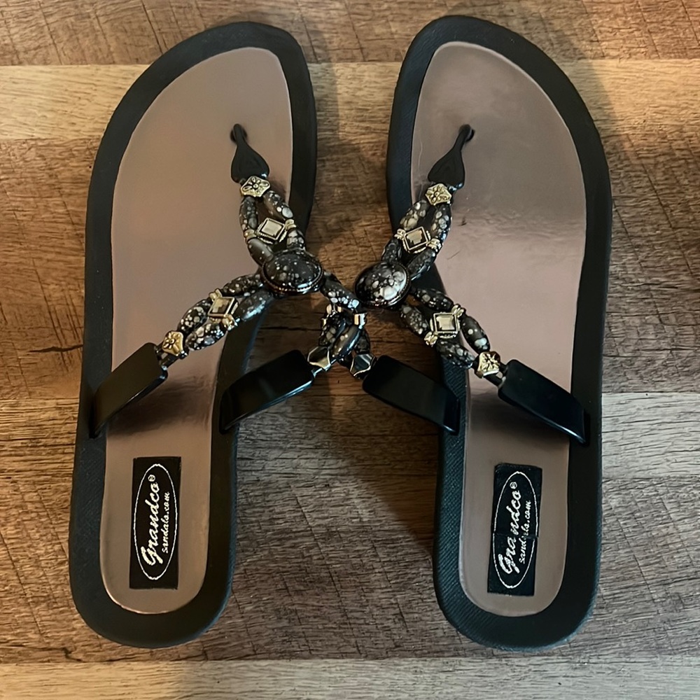 Grandco Black Beaded Sandal Size 11